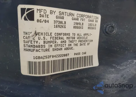 2004 Saturn Ion 2 from USA, damaged, VIN 1G8AZ52F04Z222087